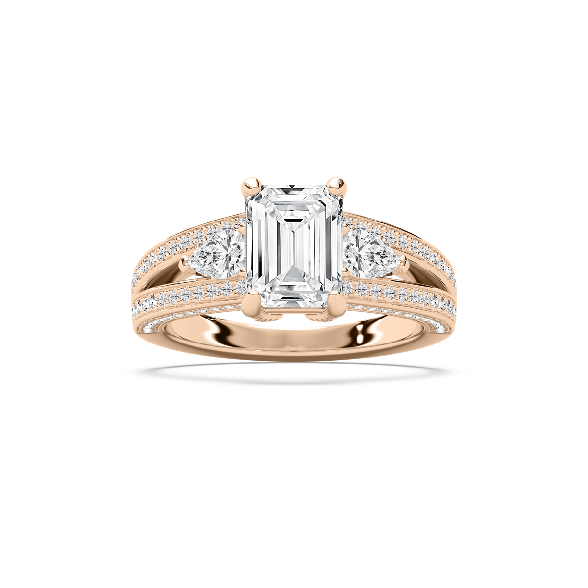 Cassie 3 ¹⁄₆ ctw Emerald Lab Grown Diamond Royal Split Shank Side Stone Engagement Ring