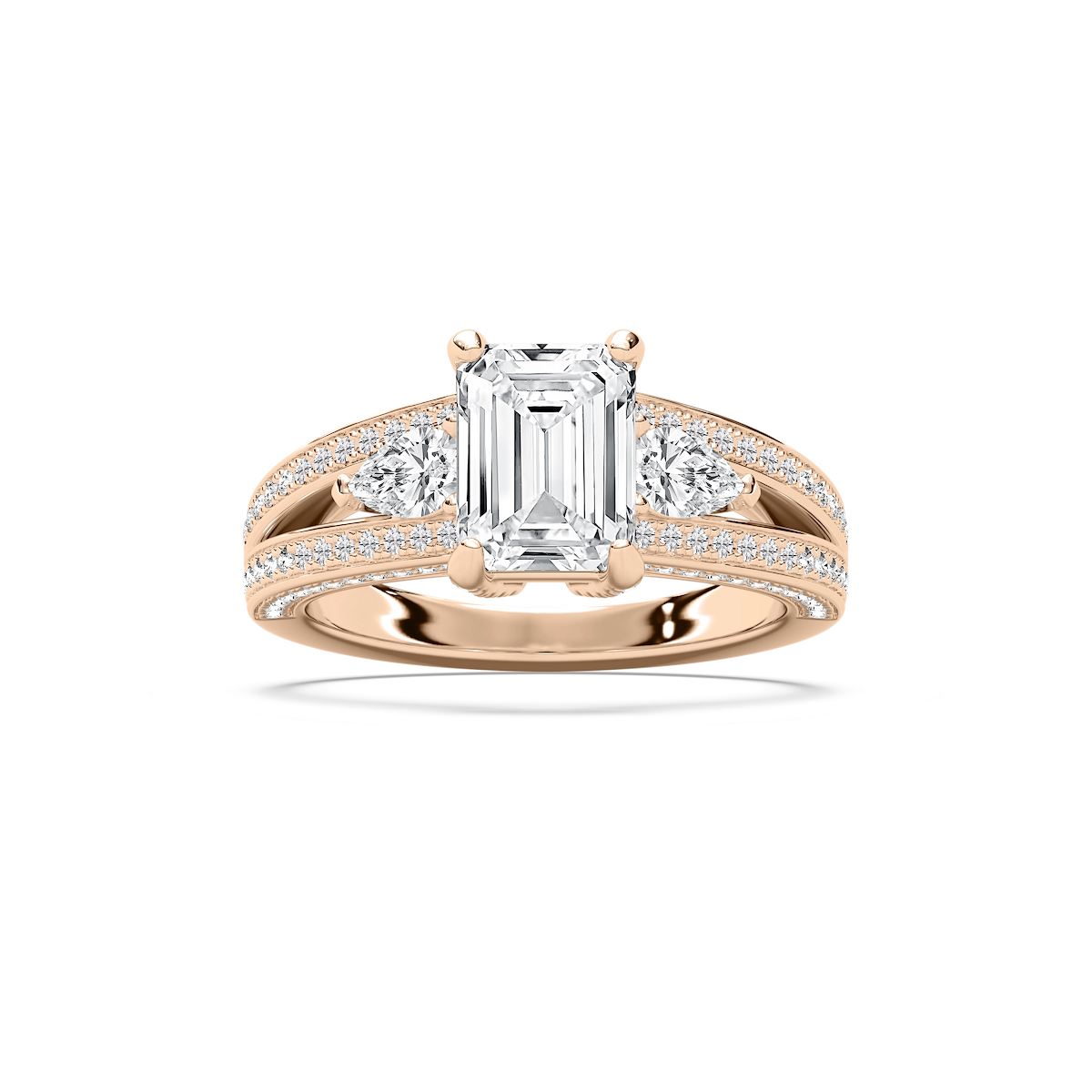 Cassie 3 ¹⁄₆ ctw Emerald Lab Grown Diamond Royal Split Shank Side Stone Engagement Ring