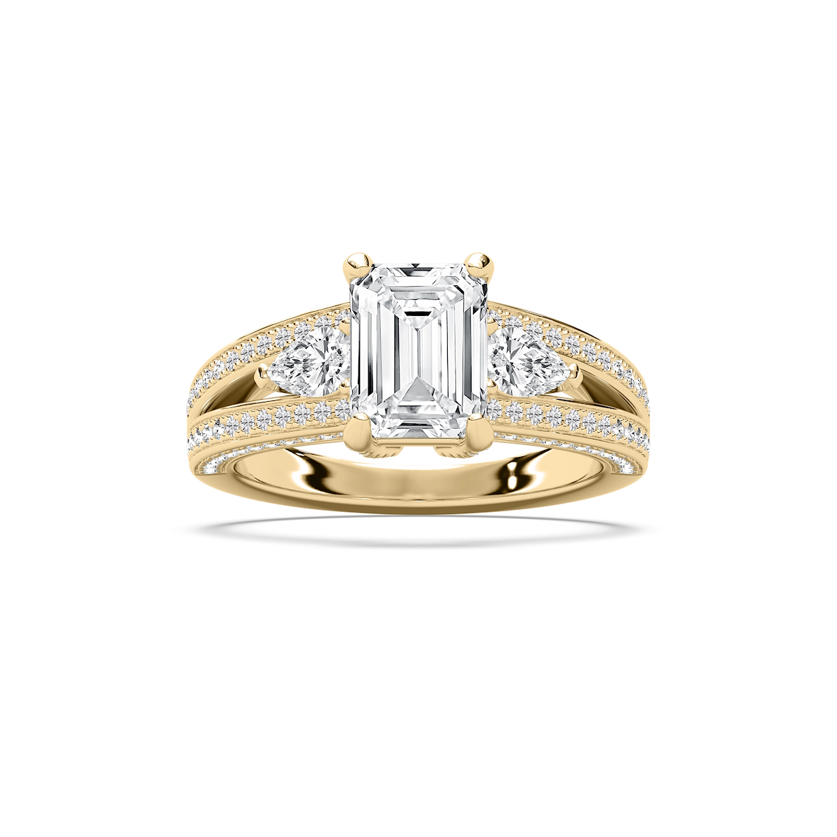 Cassie 3 ¹⁄₆ ctw Emerald Lab Grown Diamond Royal Split Shank Side Stone Engagement Ring