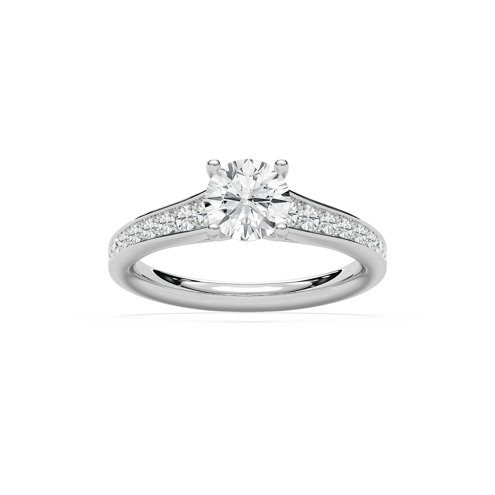 Tiana 1 ¹⁄₃ ctw Round Lab Grown Diamond Channel Set Cathedral Side Stone Engagement Ring