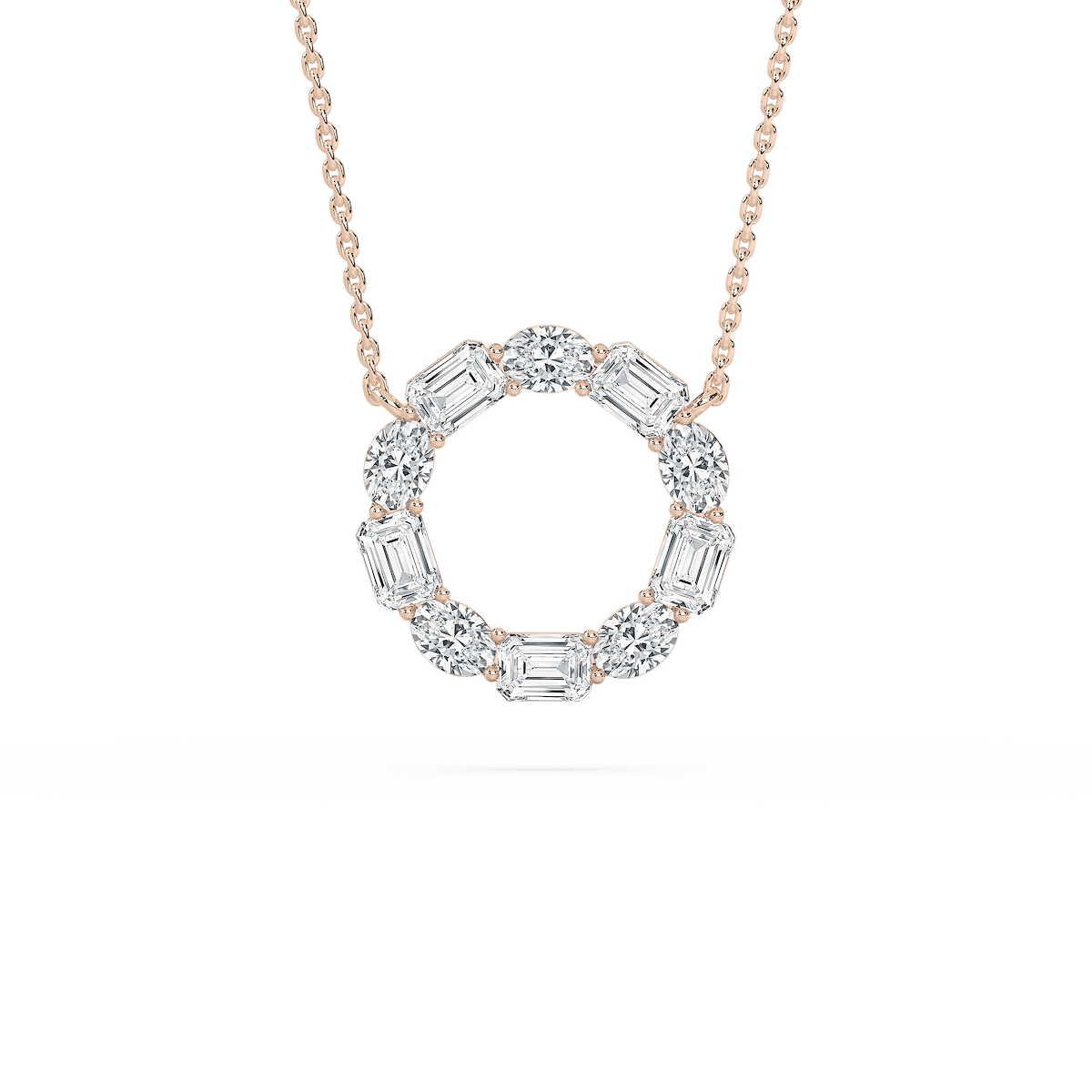 3 ctw Round and Emerald Lab Grown Diamond Celestial Circle Pendant  - 18 Inches