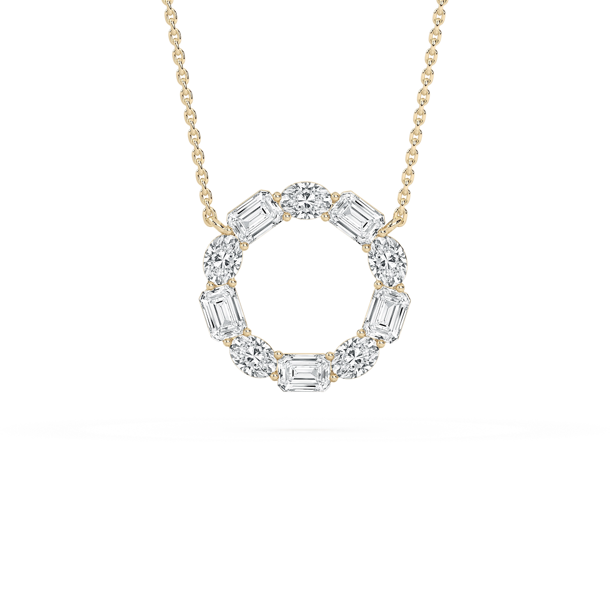 3 ctw Round and Emerald Lab Grown Diamond Celestial Circle Pendant  - 18 Inches