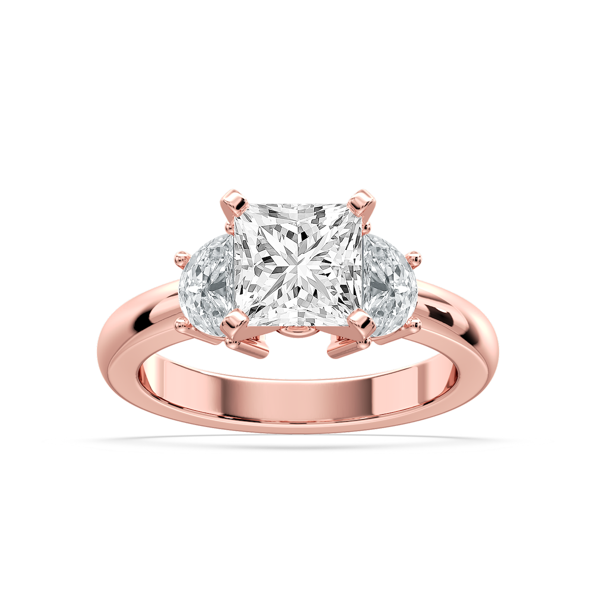 Naomi Princess Lab Grown Diamond and Half Moon Three Stone Engagement Ring