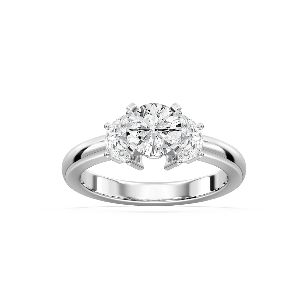 Naomi Round Lab Grown Diamond and Half Moon Three Stone Engagement Ring