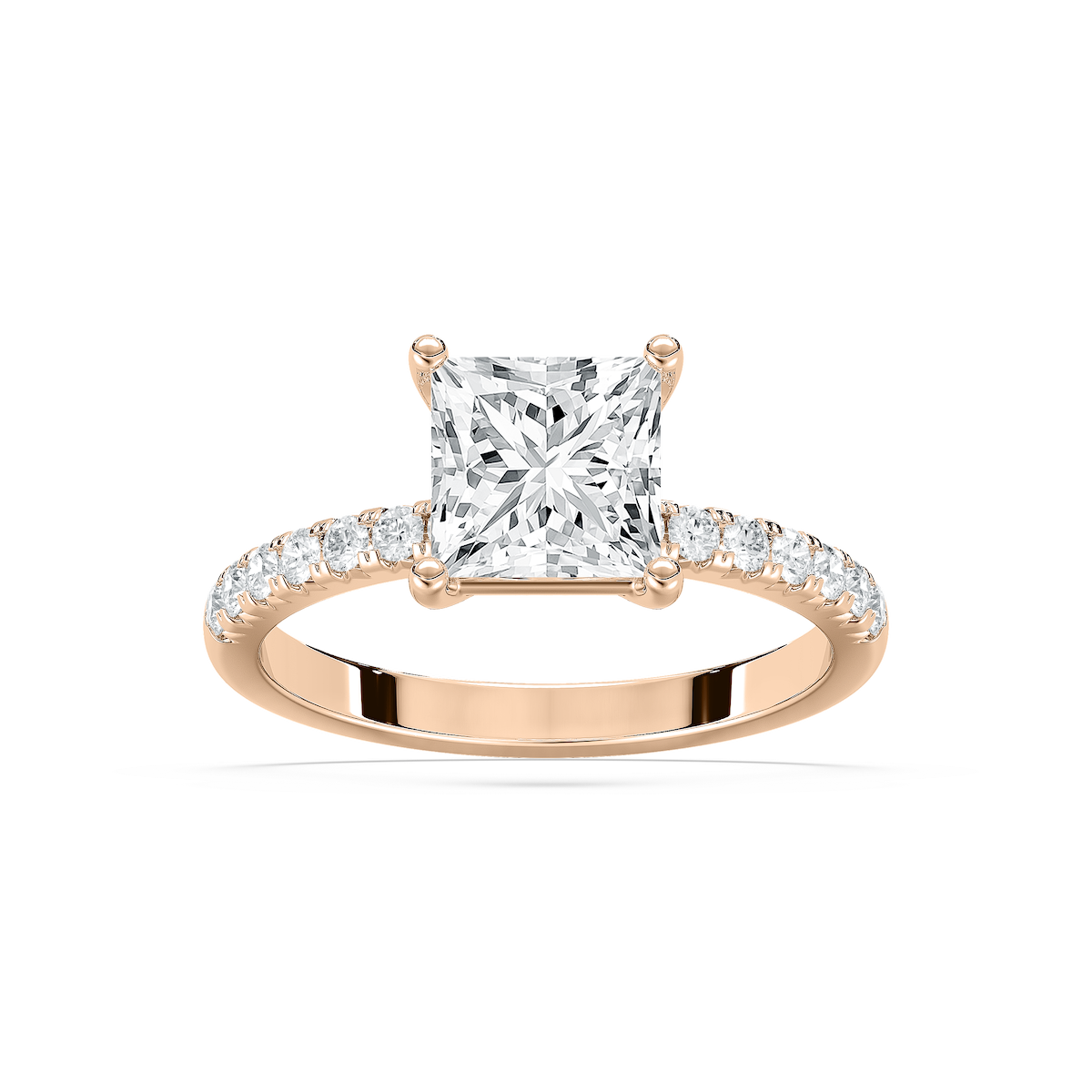 Celine 2 ⅓ ctw Princess Lab Grown Diamond French Pave Side Stone Engagement Ring
