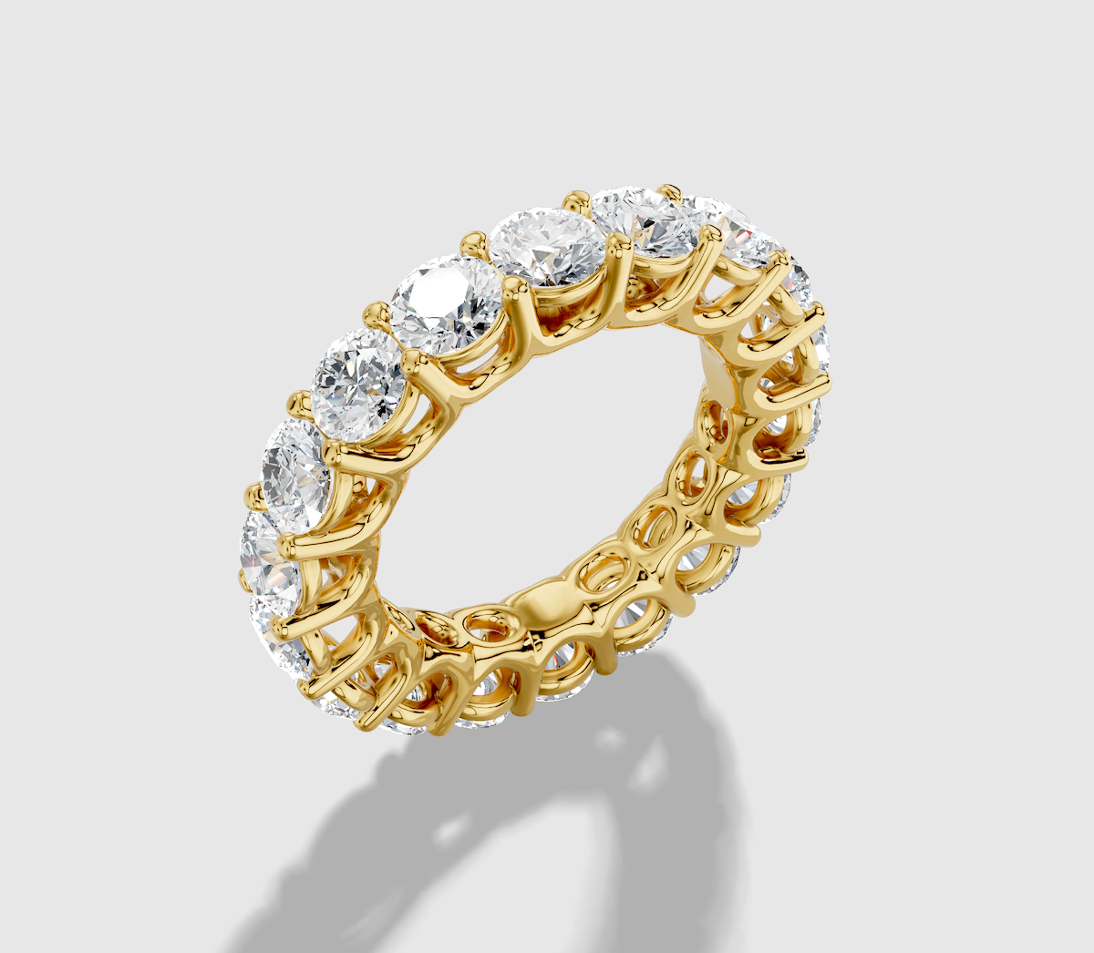 Round Cut Lab Grown Diamond Shared Prong Eternity Band in 18K Gold