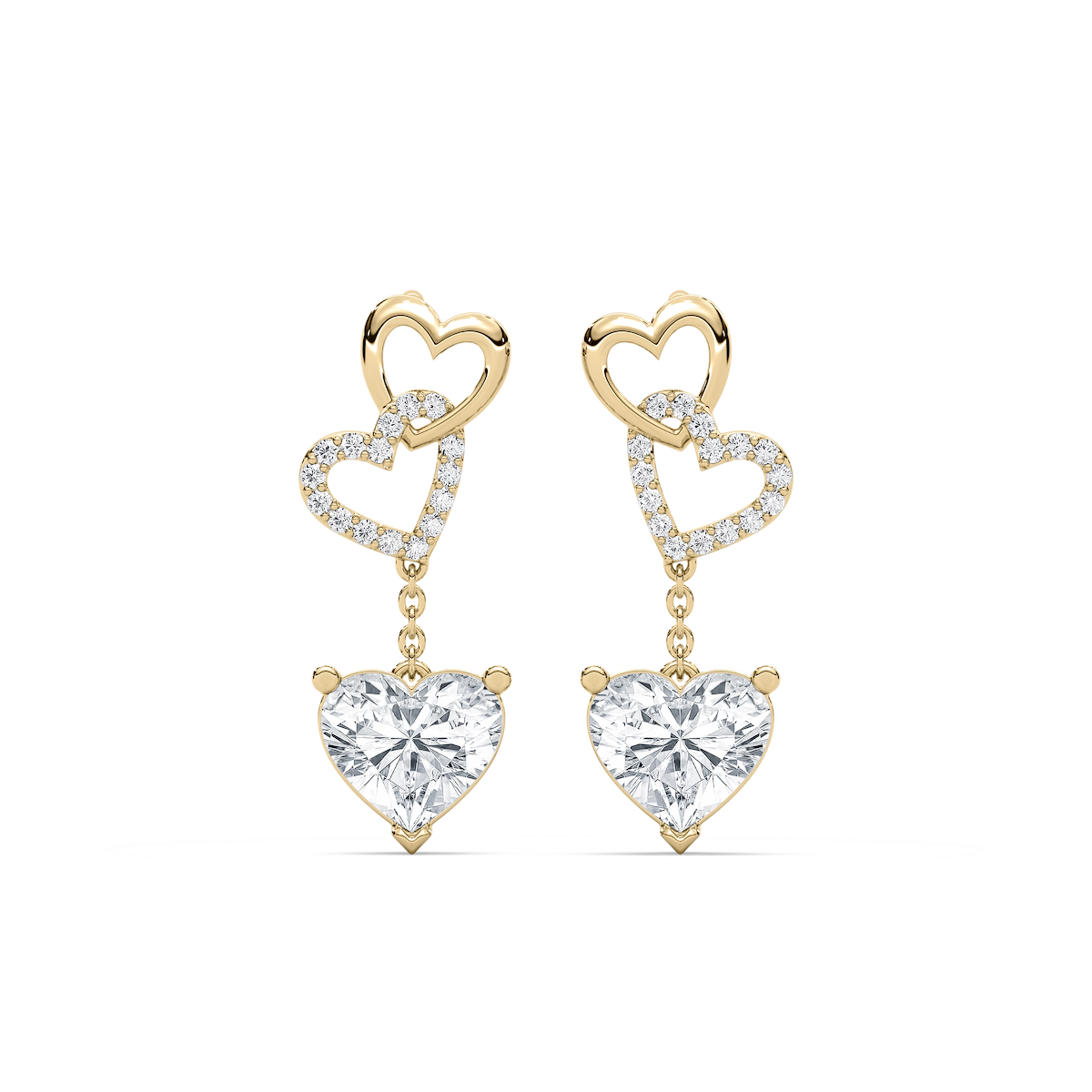 2 ctw Heart and Round Lab Grown Diamond Chain Dangle  Earrings