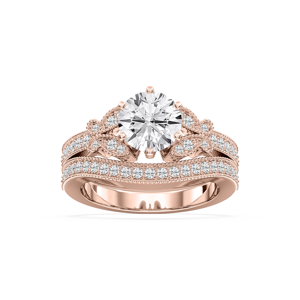 Violette Lab Grown Diamond Milgrain Butterfly and Channel Wedding Set