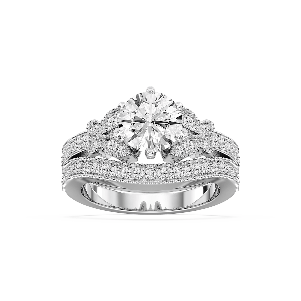 Violette Lab Grown Diamond Milgrain Butterfly and Channel Wedding Set