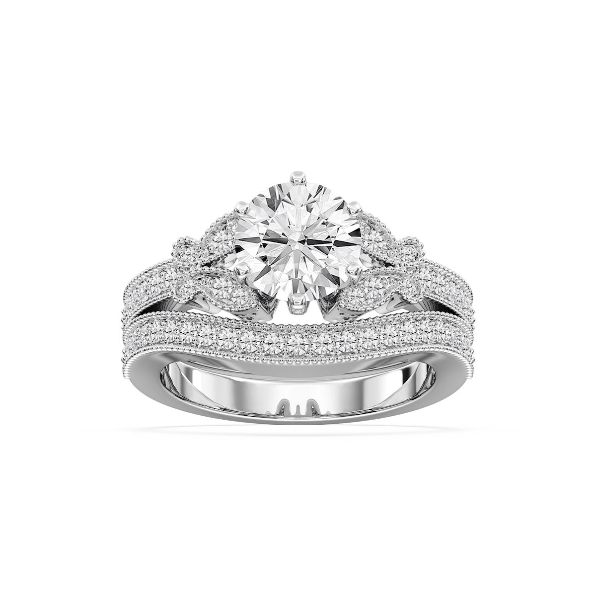 Violette Lab Grown Diamond Milgrain Butterfly and Channel Wedding Set