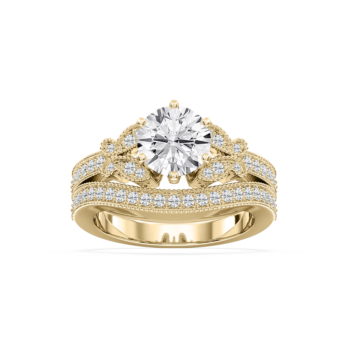 Violette Lab Grown Diamond Milgrain Butterfly and Channel Wedding Set