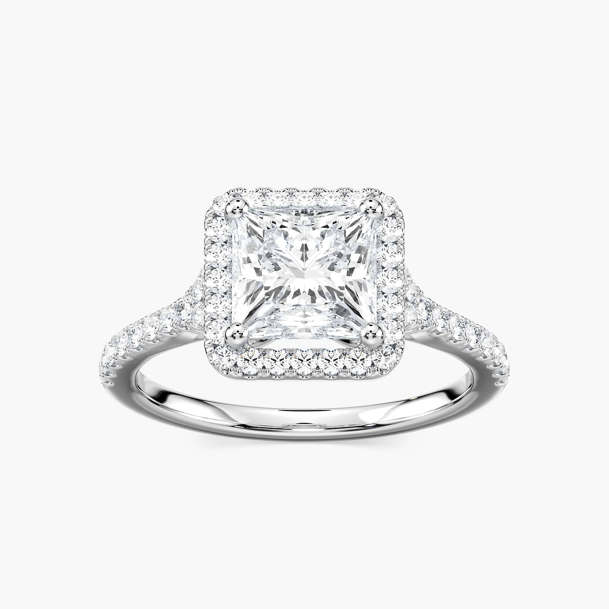Charlotte Princess Lab Grown Diamond Split Shank Halo Engagement Ring