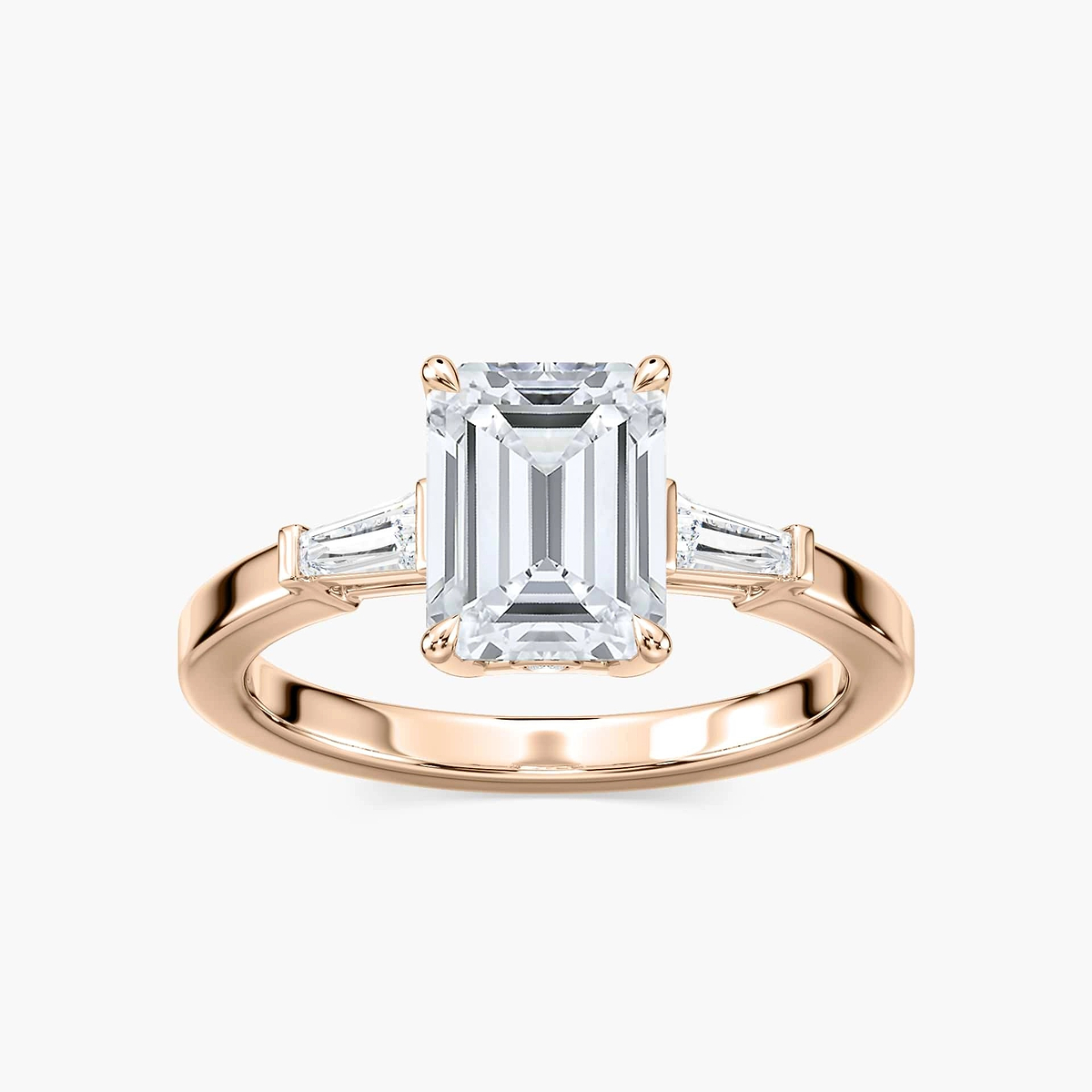 Stella Emerald Lab Grown Diamond Baguette Sides Three Stone Engagement Ring