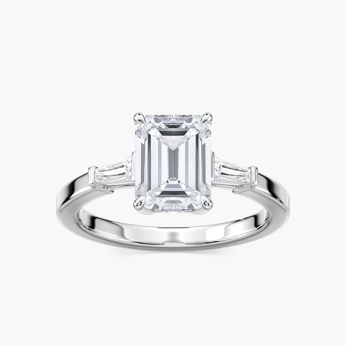 Stella Emerald Lab Grown Diamond Baguette Sides Three Stone Engagement Ring
