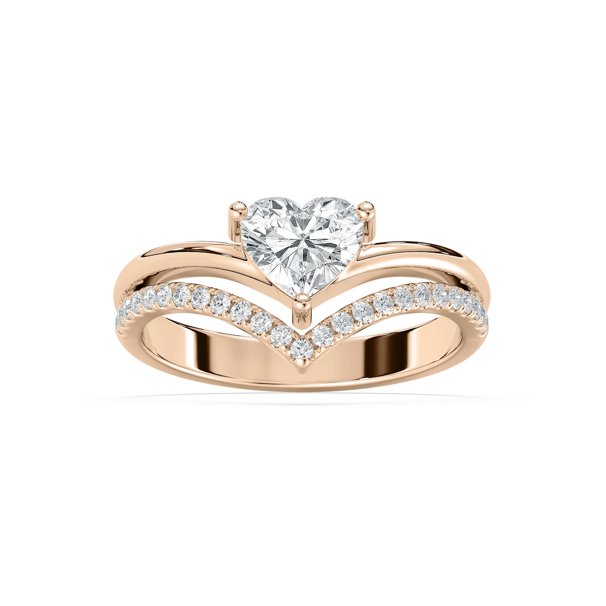 1 ctw Heart and Round Lab Grown Diamond Chevron Double Row Promise Ring