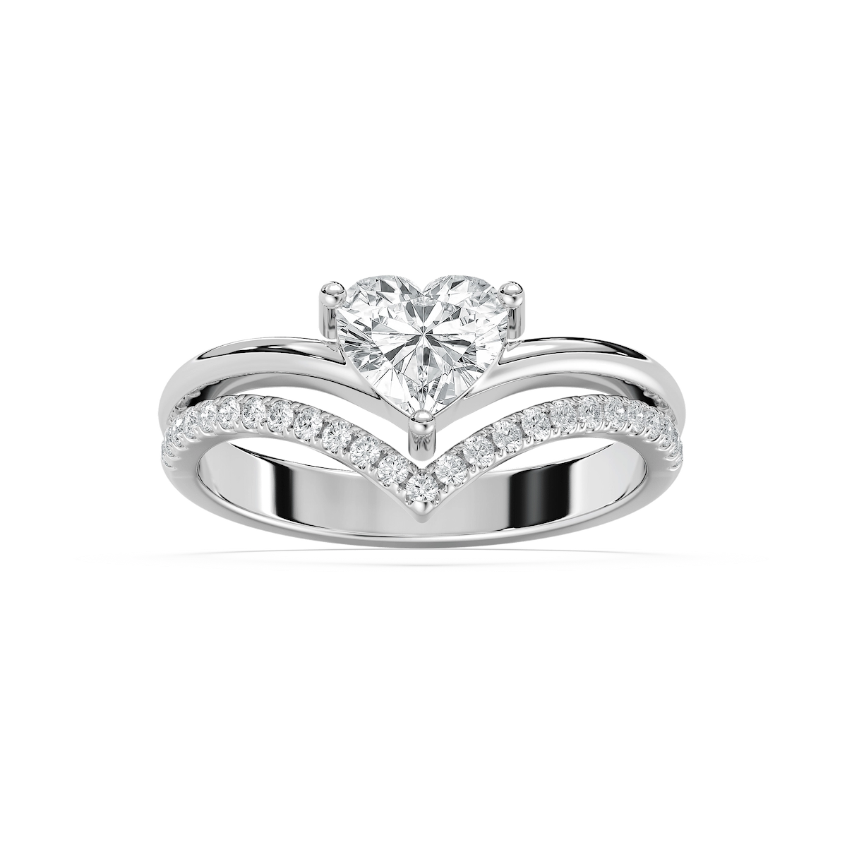 1 ctw Heart and Round Lab Grown Diamond Chevron Double Row Promise Ring