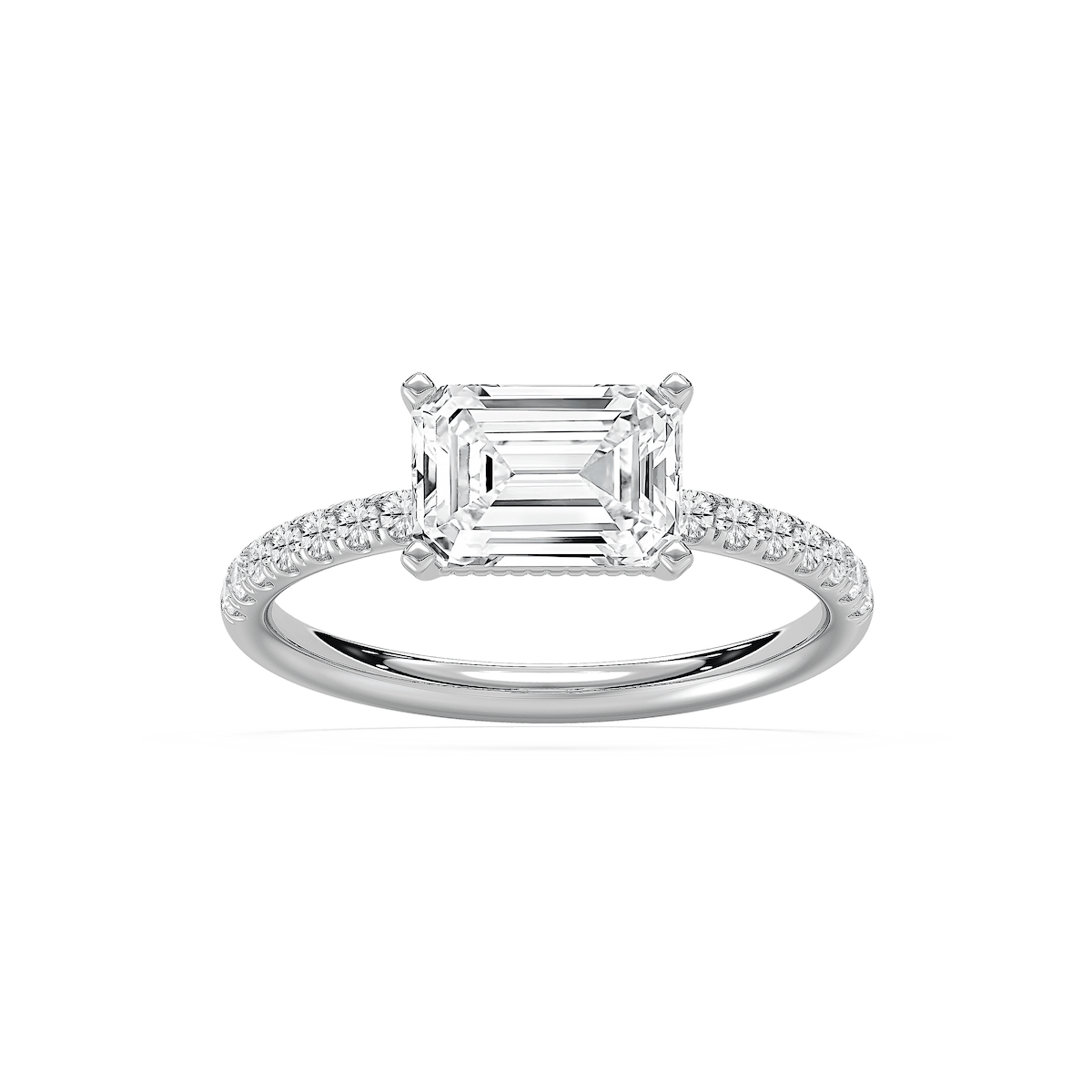 Leona 2 ¹⁄₅ ctw Emerald Lab Grown Diamond East West Side Stone Engagement Ring