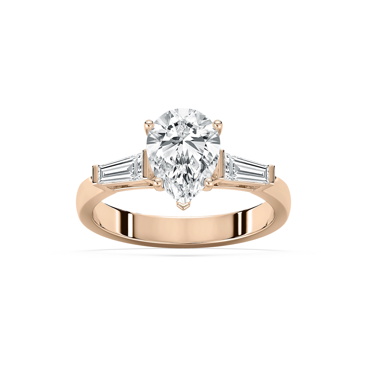 Abigail Pear Lab Grown Diamond and Tapered Baguette Three Stone Engagement Ring