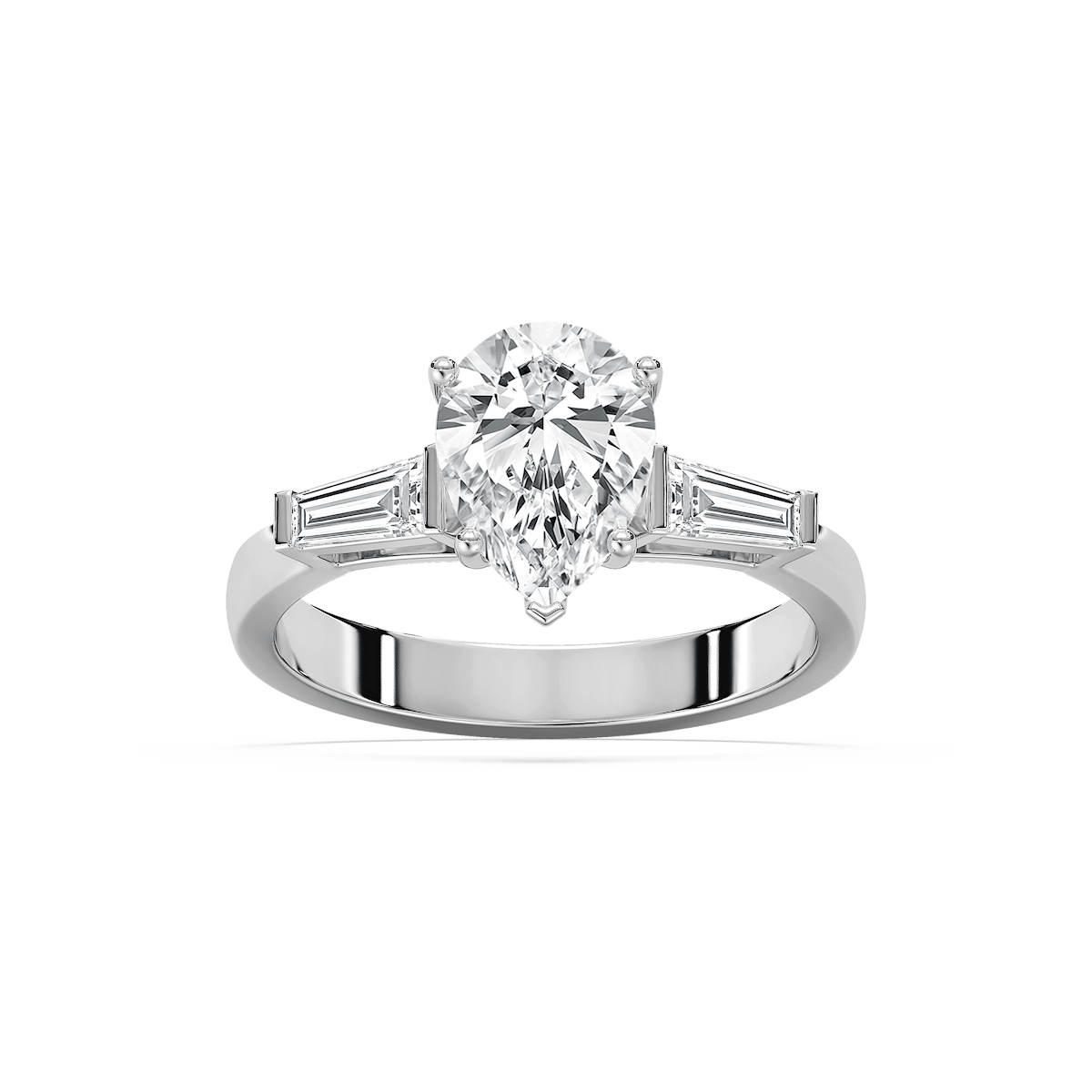 Abigail Pear Lab Grown Diamond and Tapered Baguette Three Stone Engagement Ring