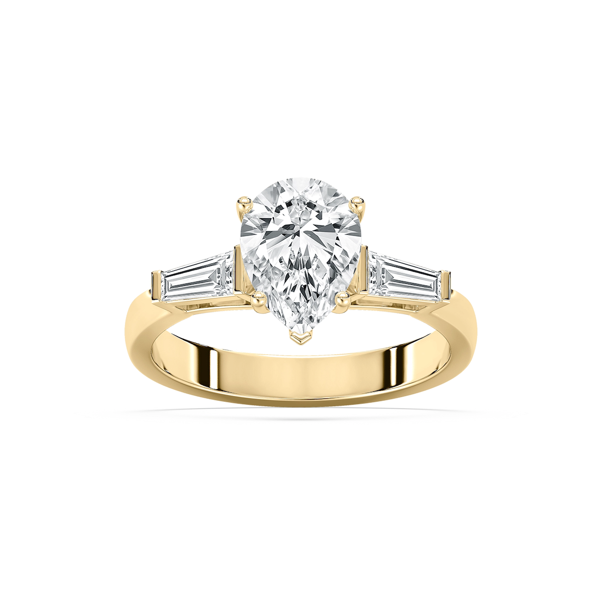 Abigail Pear Lab Grown Diamond and Tapered Baguette Three Stone Engagement Ring