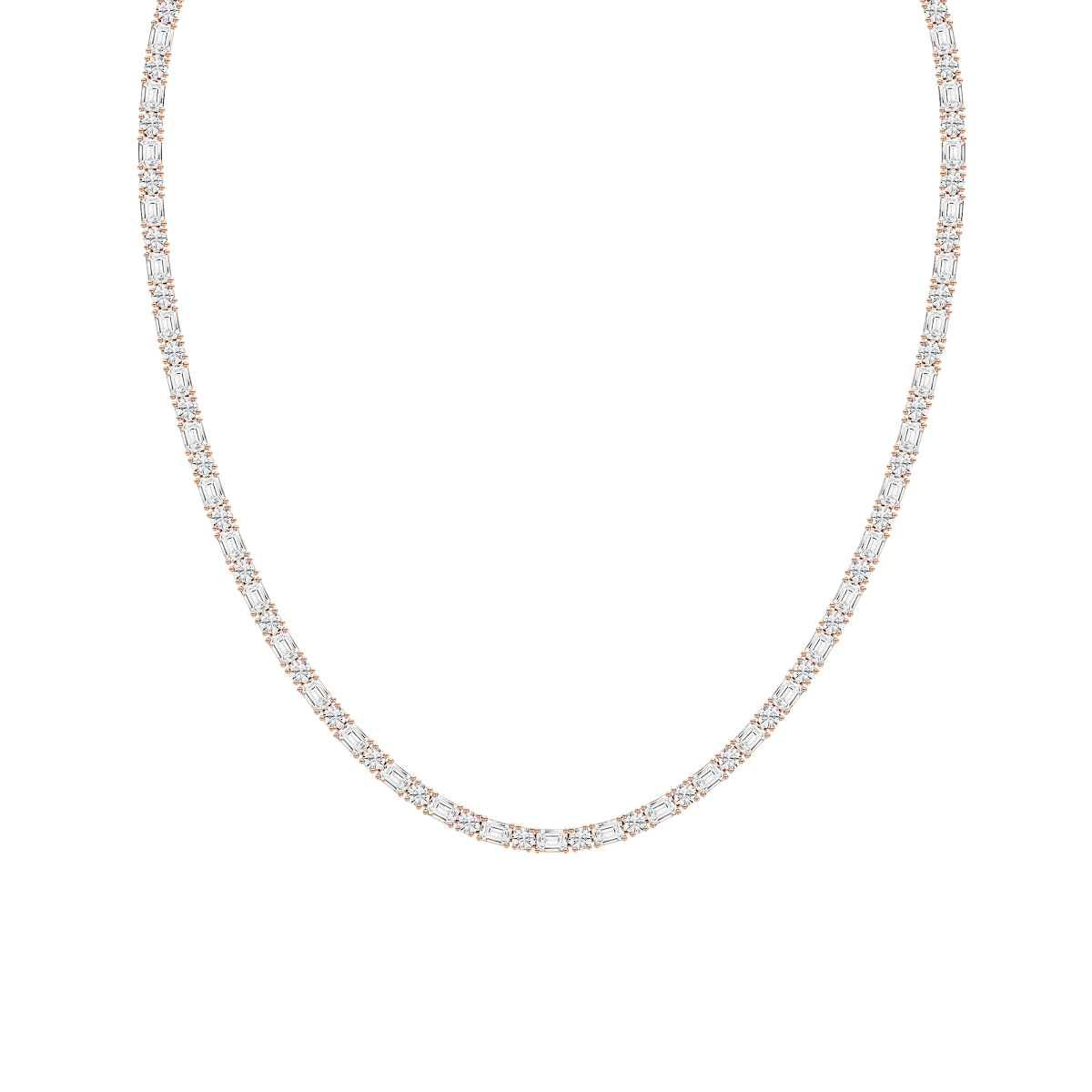 21 ctw Emerald and Round Lab Grown Diamond Classic Tennis Necklace - 18 Inches