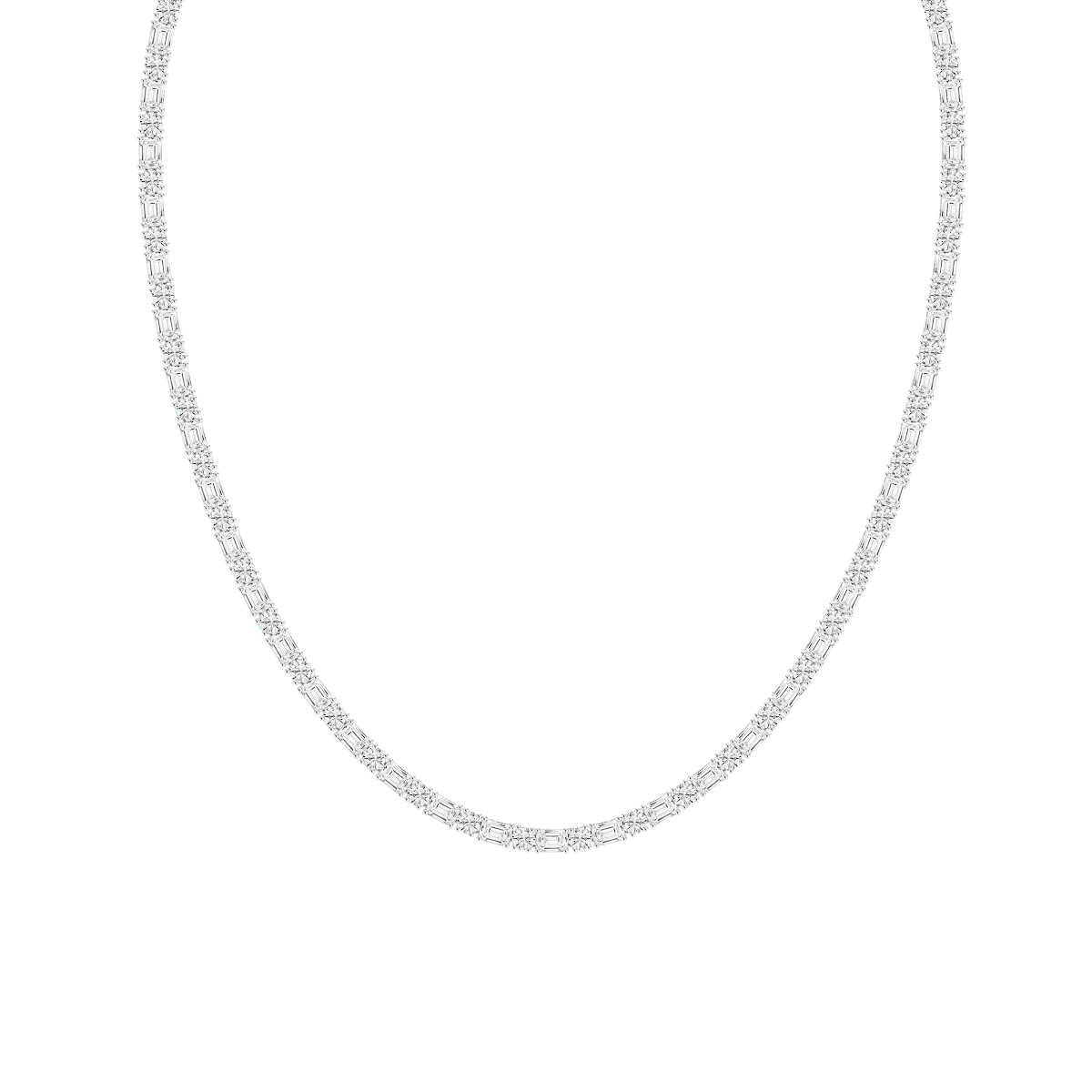 21 ctw Emerald and Round Lab Grown Diamond Classic Tennis Necklace - 18 Inches