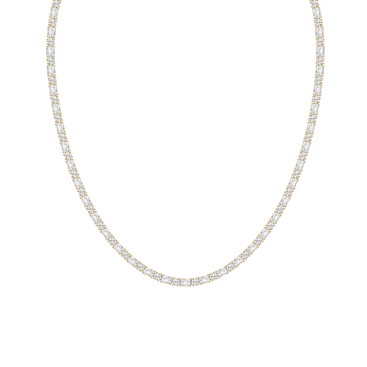 21 ctw Emerald and Round Lab Grown Diamond Classic Tennis Necklace - 18 Inches