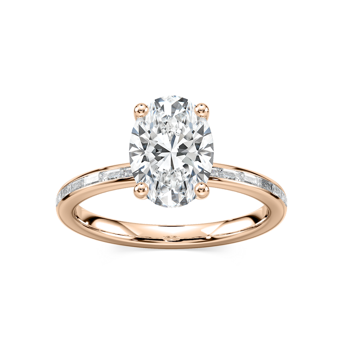 Clea Oval Lab Grown Diamond Channel Set Baguette Side Stone Engagement Ring