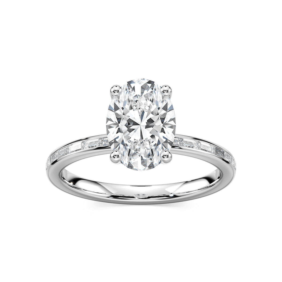 Clea Oval Lab Grown Diamond Channel Set Baguette Side Stone Engagement Ring