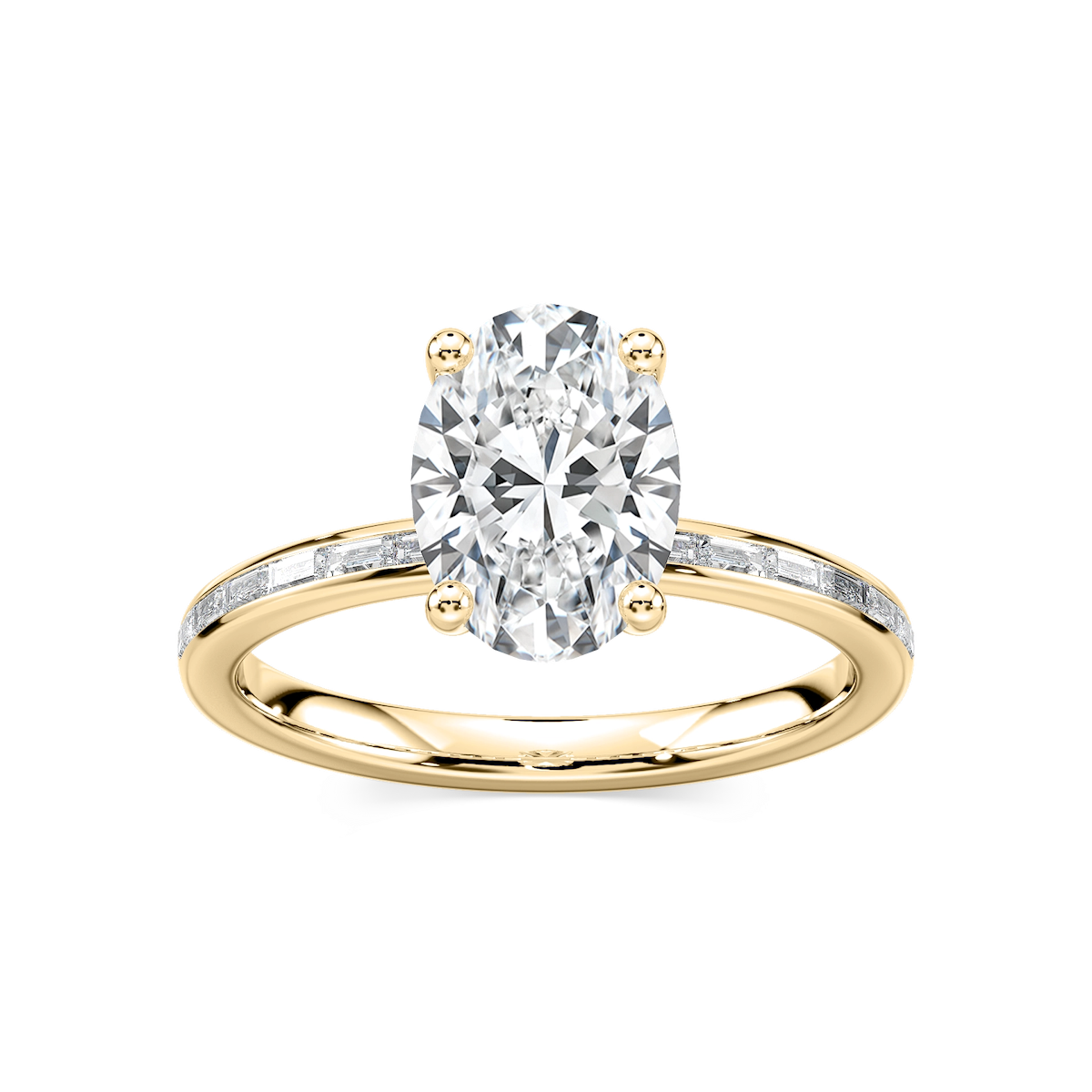 Clea Oval Lab Grown Diamond Channel Set Baguette Side Stone Engagement Ring
