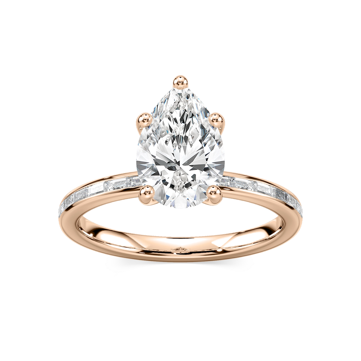 Clea Pear Lab Grown Diamond Channel Set Baguette Side Stone Engagement Ring