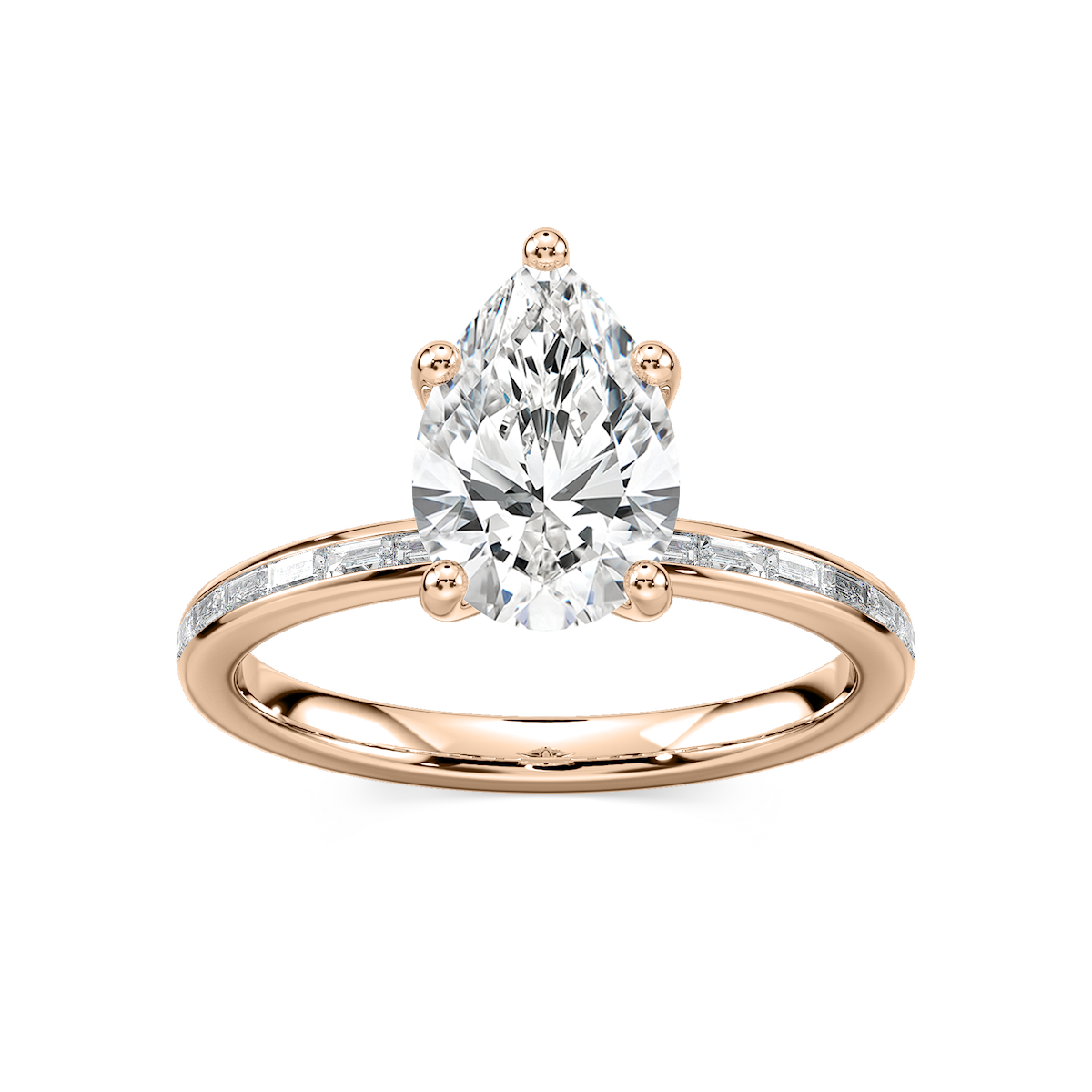 Clea Pear Lab Grown Diamond Channel Set Baguette Side Stone Engagement Ring