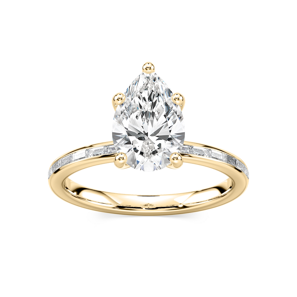 Clea Pear Lab Grown Diamond Channel Set Baguette Side Stone Engagement Ring