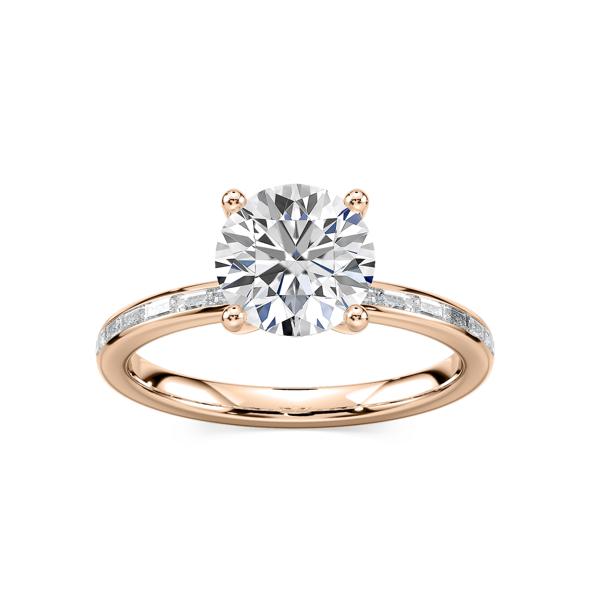 Clea Round Lab Grown Diamond Channel Set Baguette Side Stone Engagement Ring