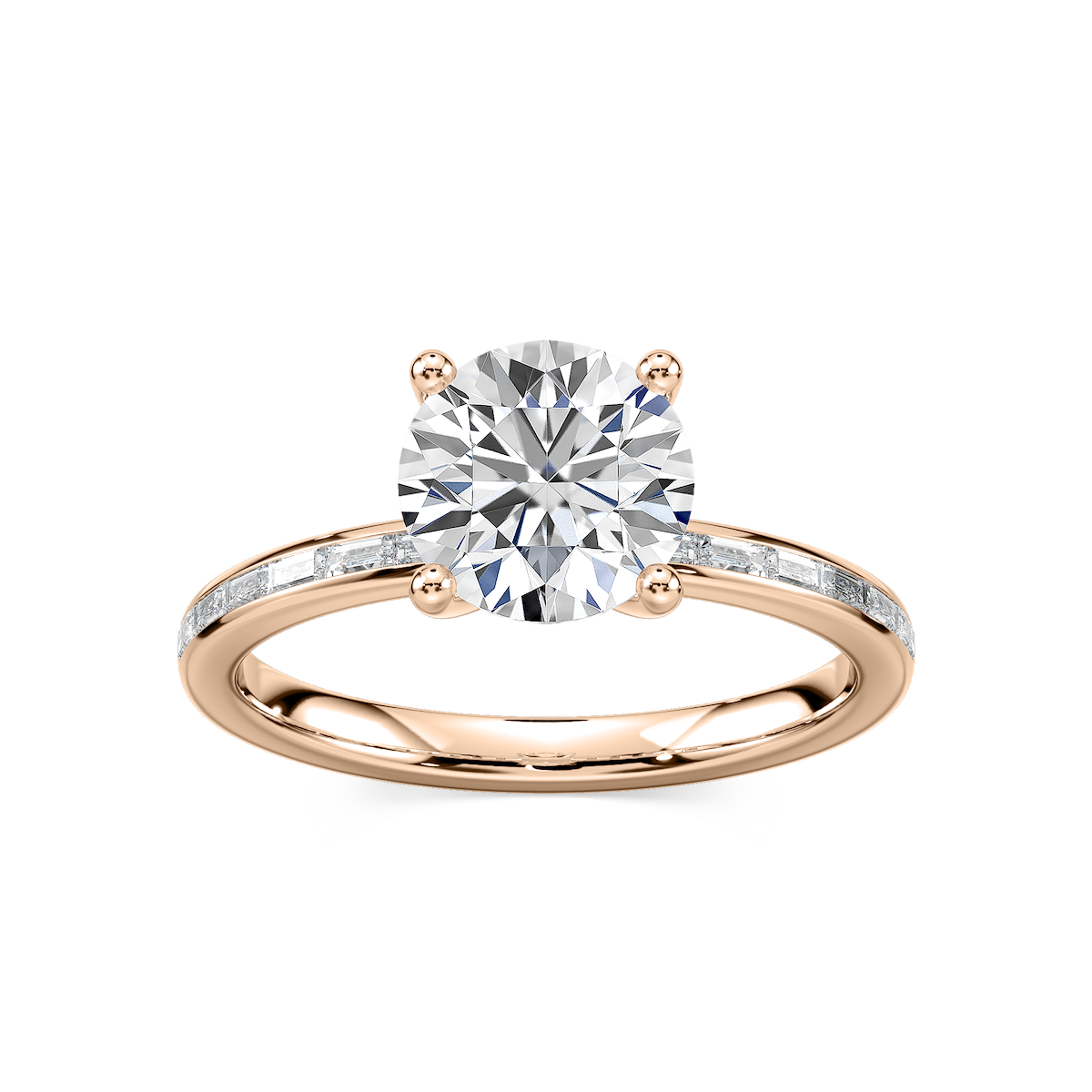 Clea Round Lab Grown Diamond Channel Set Baguette Side Stone Engagement Ring