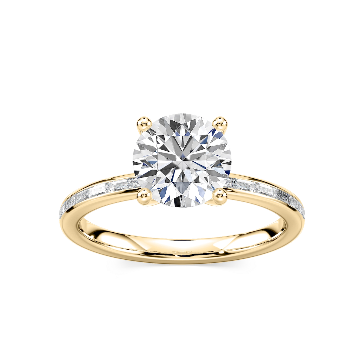 Clea Round Lab Grown Diamond Channel Set Baguette Side Stone Engagement Ring