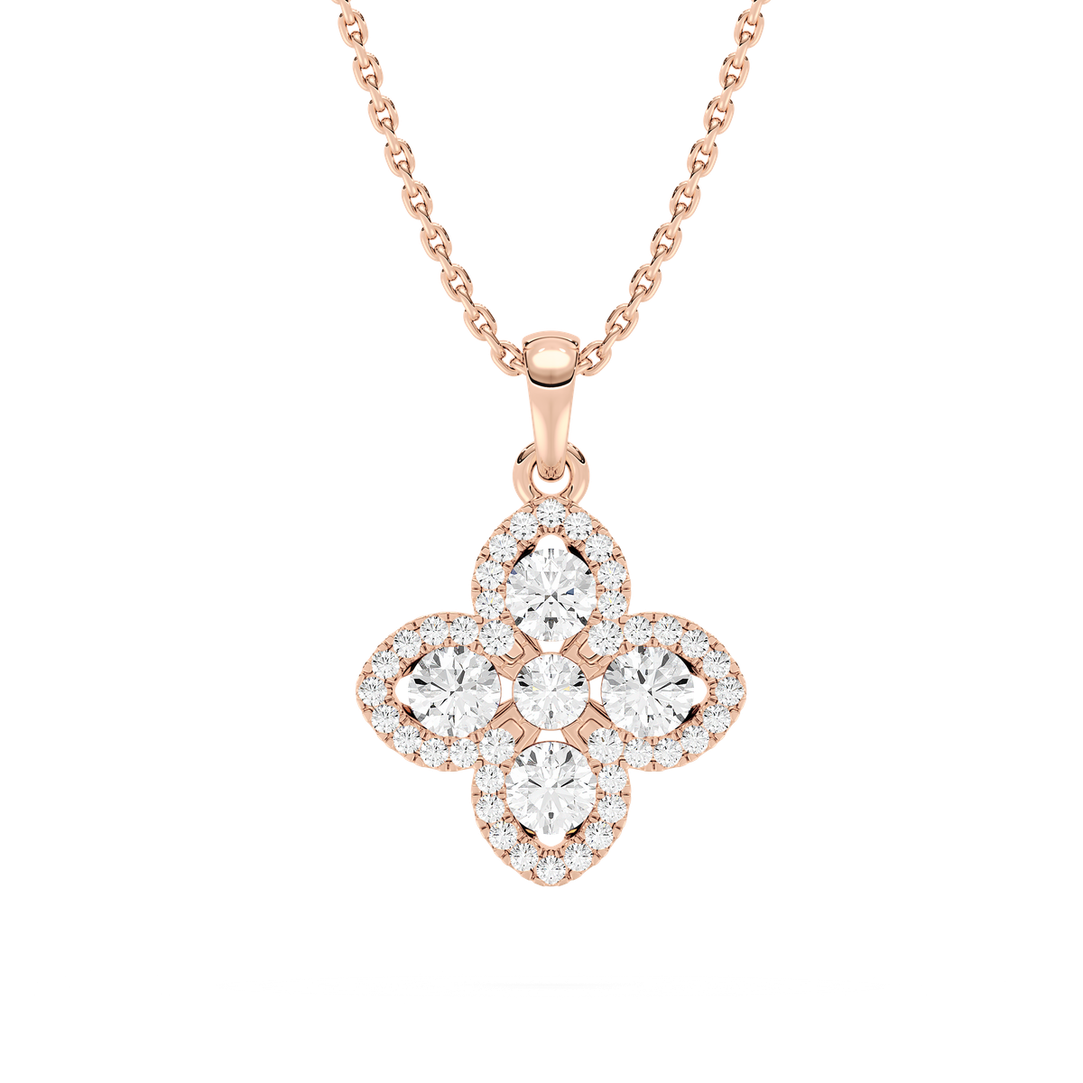 3/4 ctw Round Lab Grown Diamond Clover Pendant  - 18 Inches