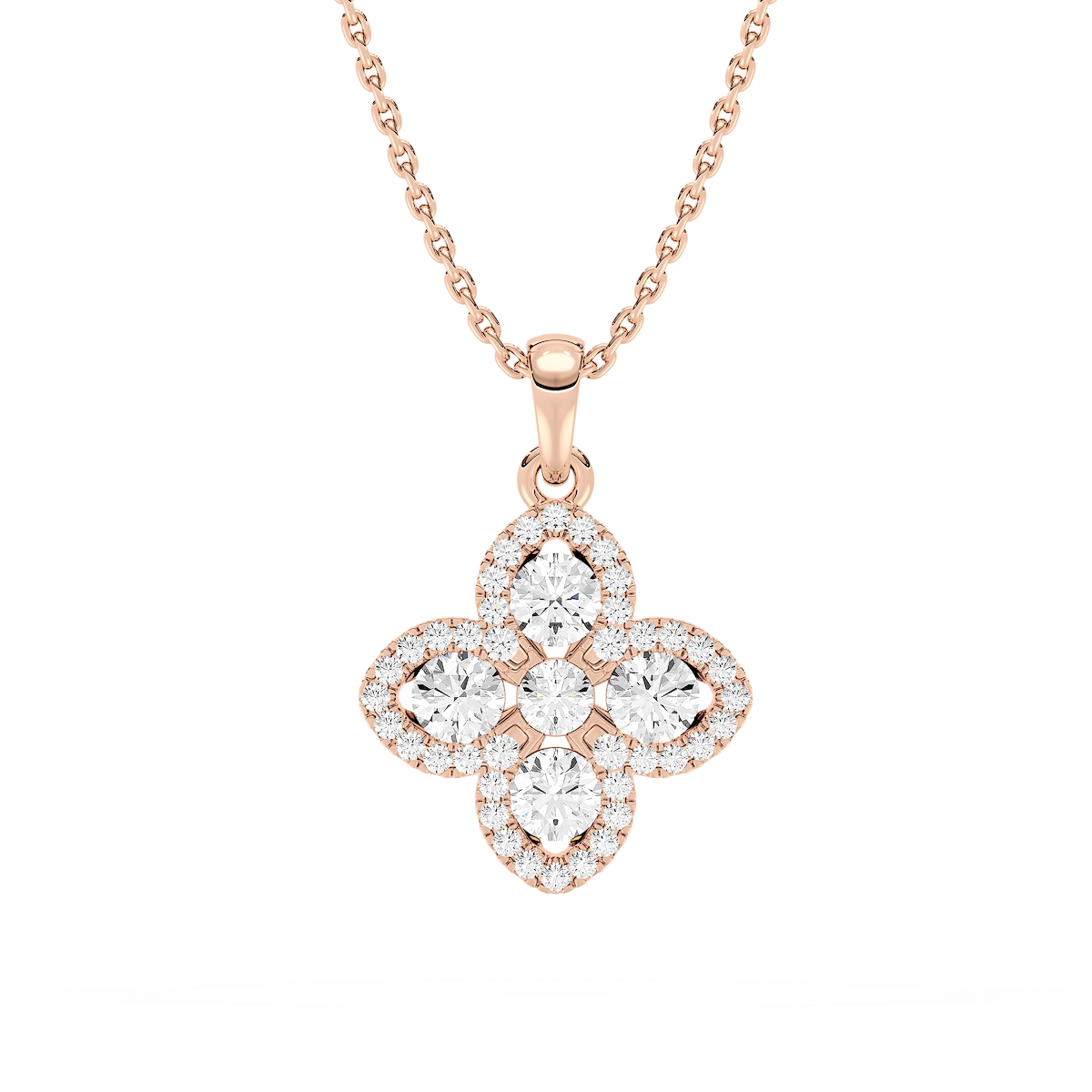 3/4 ctw Round Lab Grown Diamond Clover Pendant - 18 Inches - MiaDonna