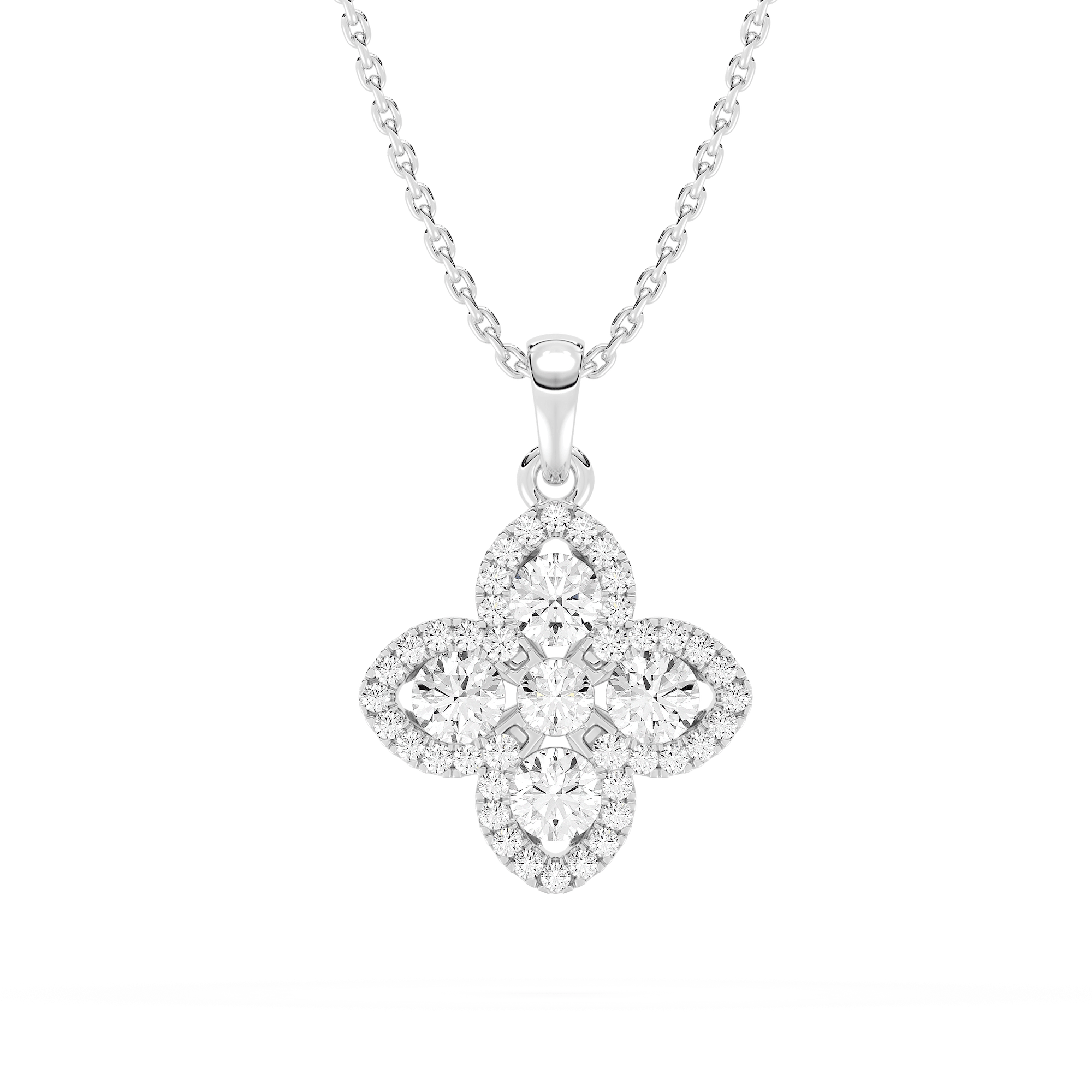 1/4 ctw Round Lab Grown Diamond Clover Pendant  - 18 Inches
