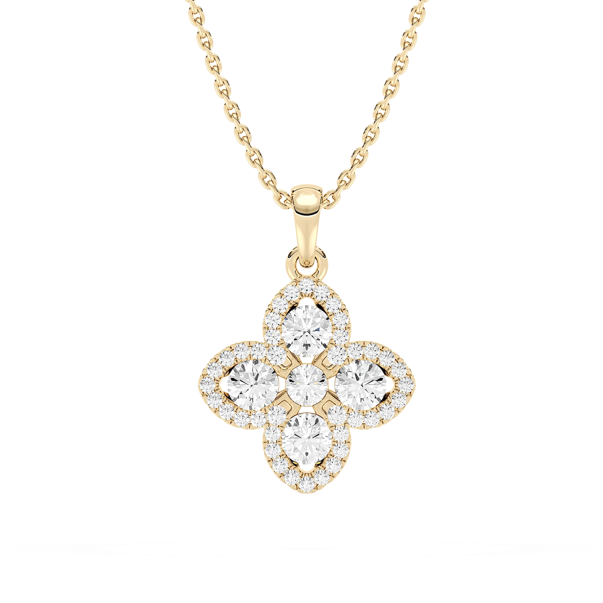 1/4 ctw Round Lab Grown Diamond Clover Pendant  - 18 Inches