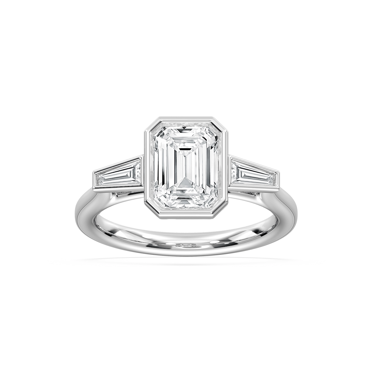 Sydney 2 ½ ctw Emerald Lab Grown Diamond Couture Bezel Set Three Stone Engagement Ring