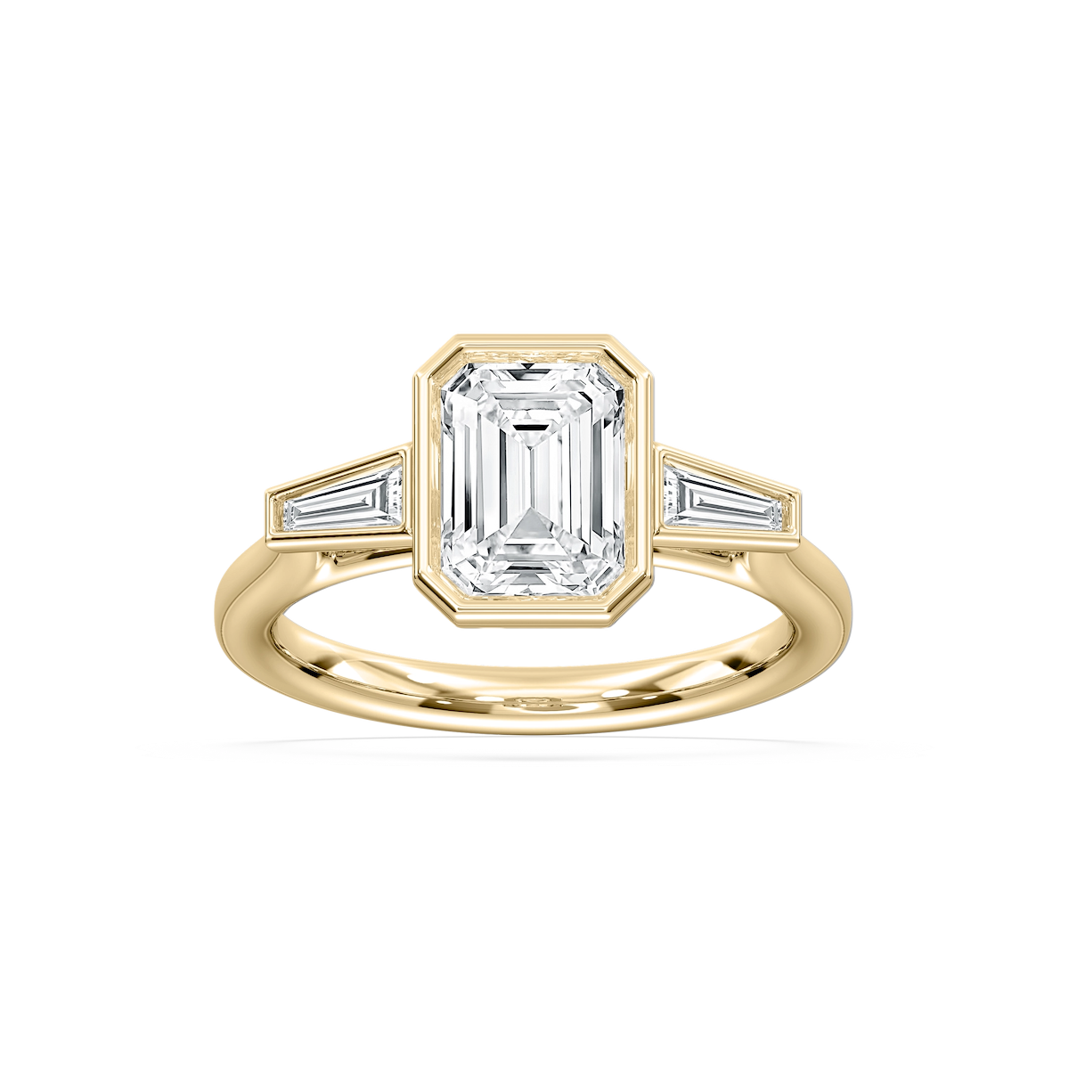 Sydney 2 ½ ctw Emerald Lab Grown Diamond Couture Bezel Set Three Stone Engagement Ring