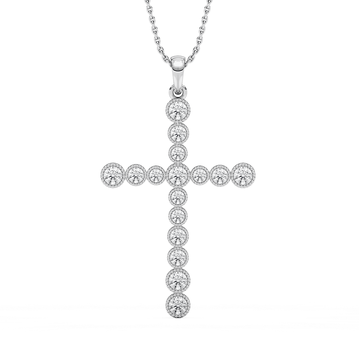 1/4 ctw Round Lab Grown Diamond Beaded Bezel Cross Pendant  - 18 Inches