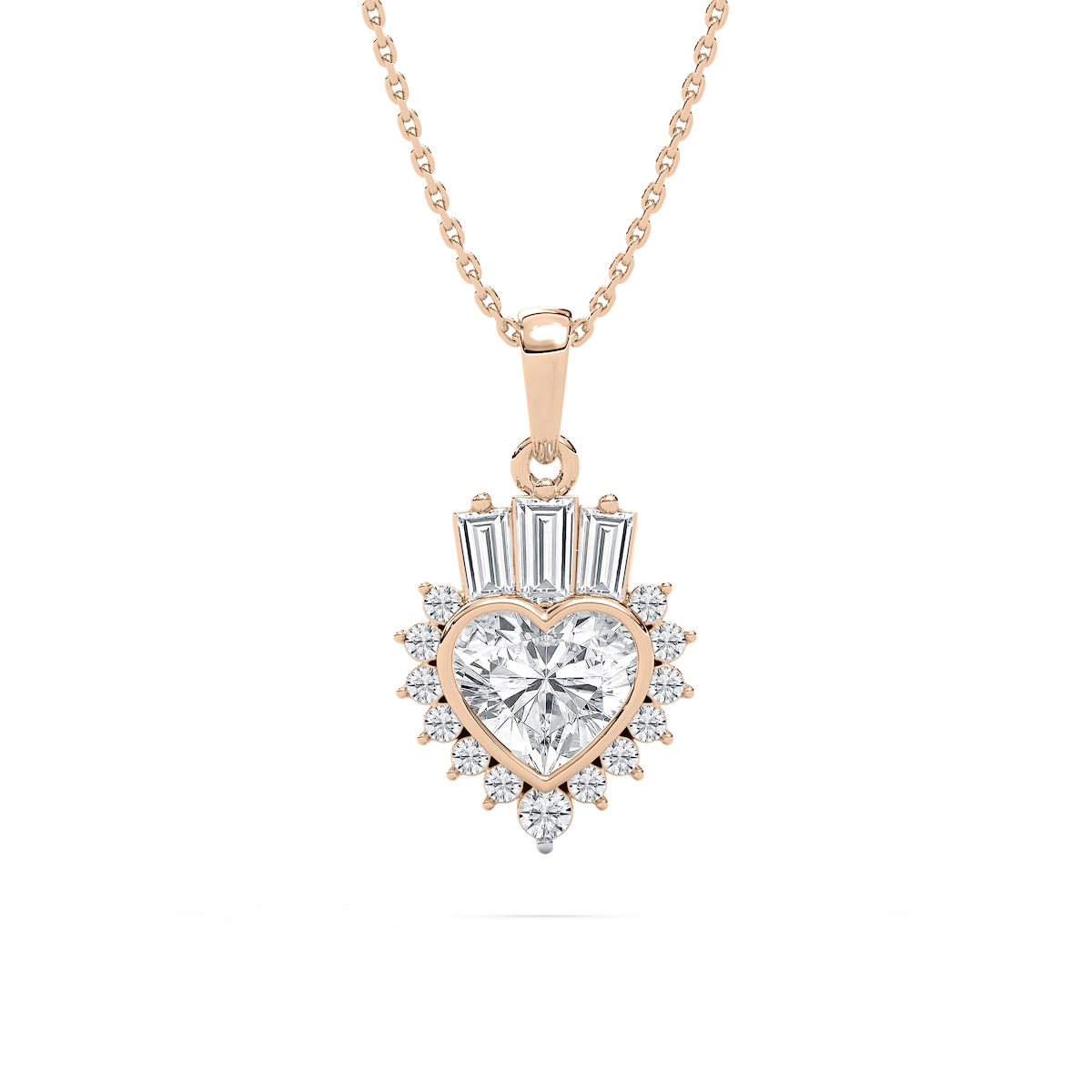1 ½ ctw Heart, Tapered Baguette and Round Lab Grown Diamond Crown Pendant - 18 Inches