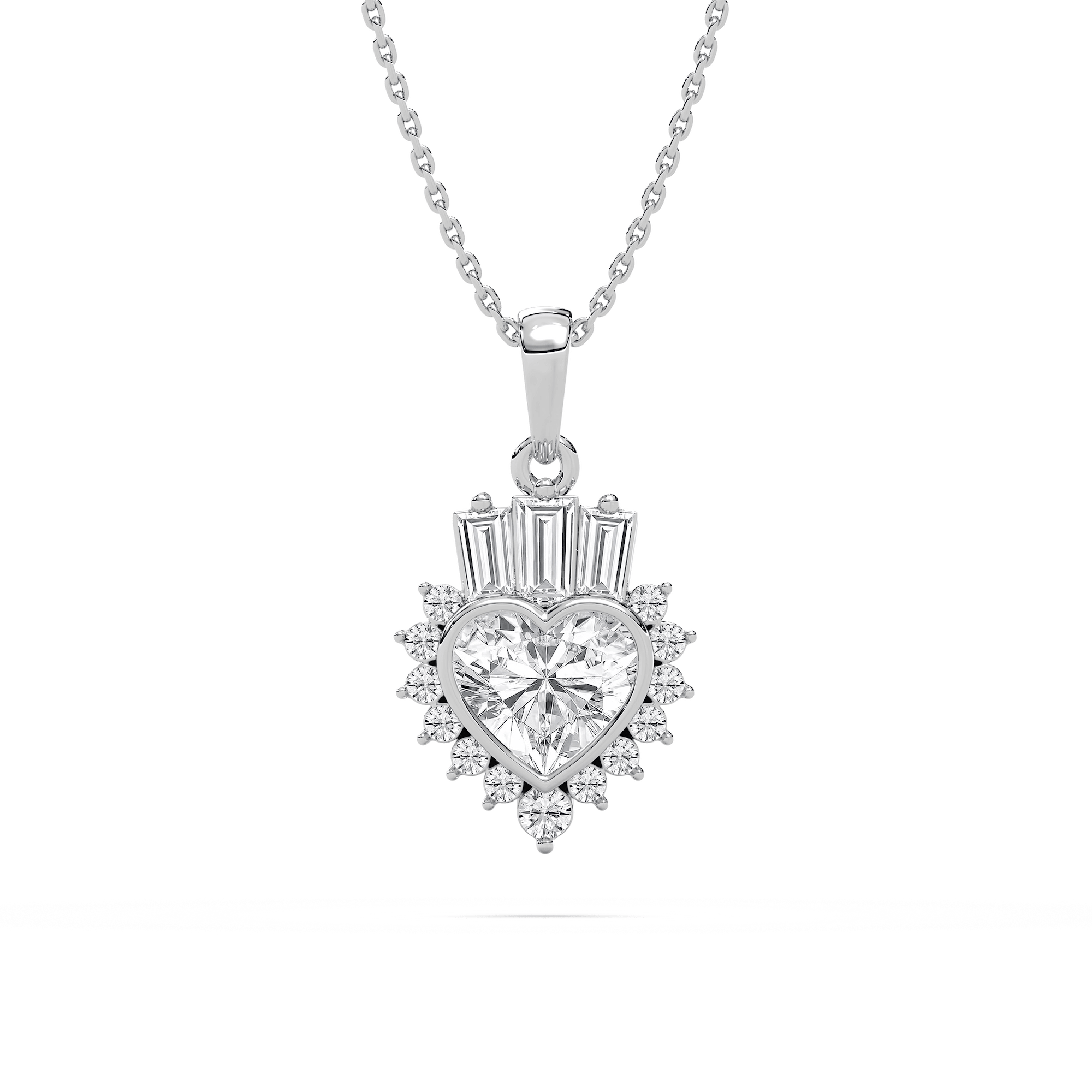 1 ½ ctw Heart, Tapered Baguette and Round Lab Grown Diamond Crown Pendant - 18 Inches