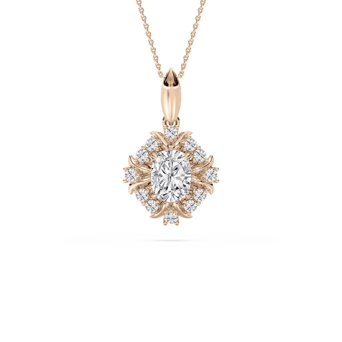 2 ½ ctw Elongated Cushion Lab Grown Diamond Intricate Halo Drop Pendant - 18 Inches