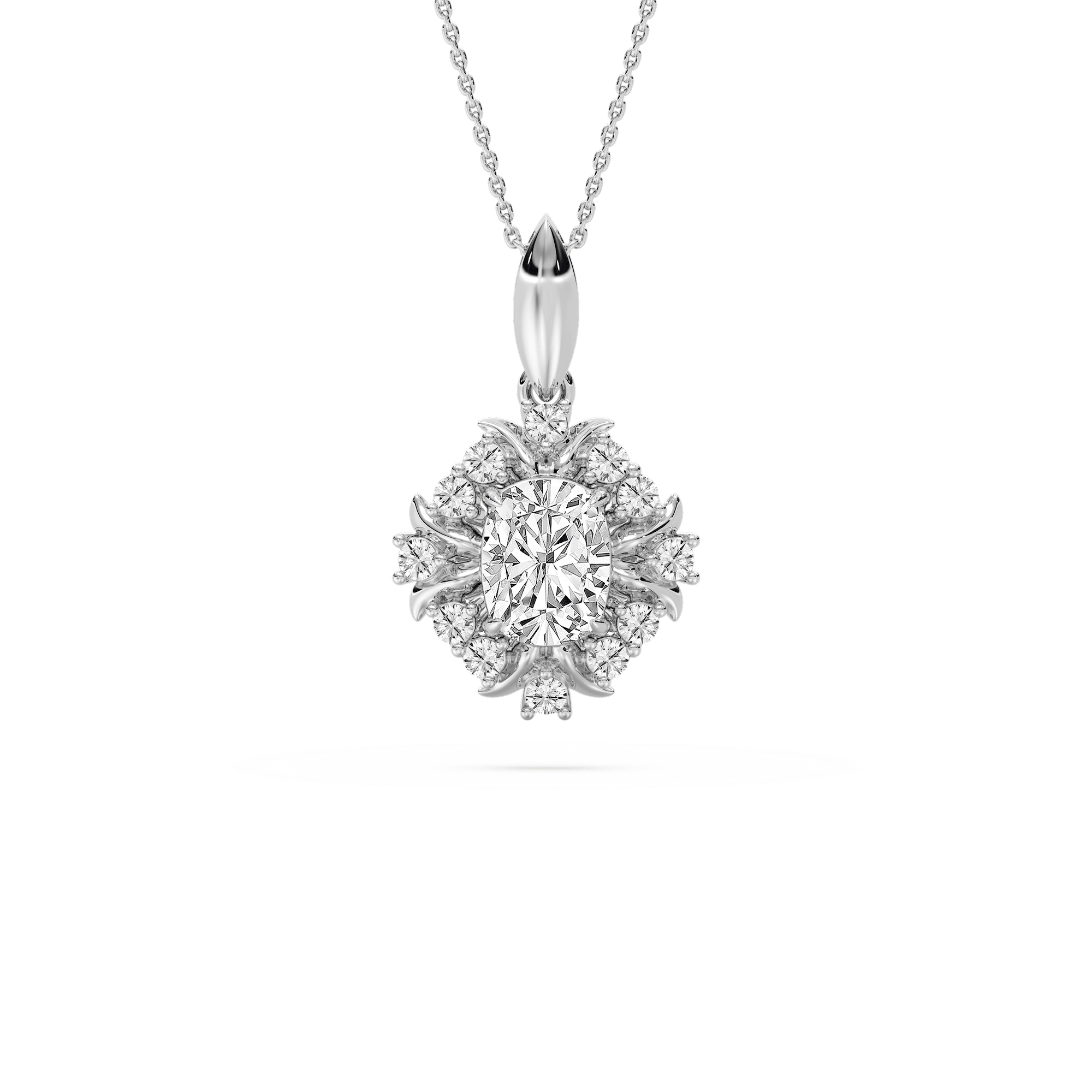 2 ½ ctw Elongated Cushion Lab Grown Diamond Intricate Halo Drop Pendant - 18 Inches