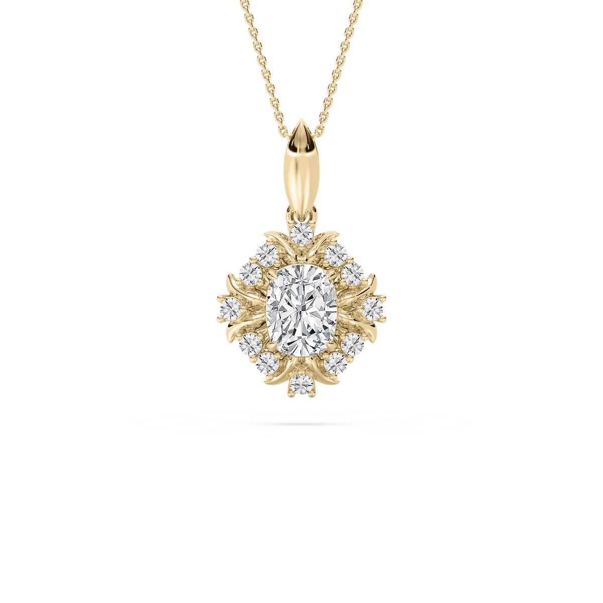 2 ½ ctw Elongated Cushion Lab Grown Diamond Intricate Halo Drop Pendant - 18 Inches