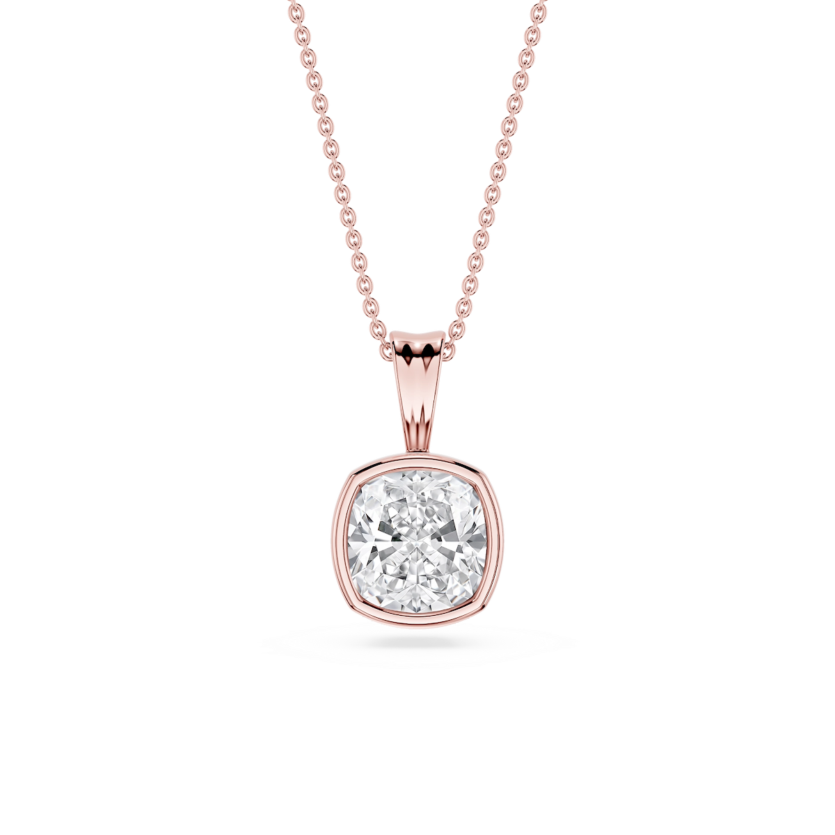 Cushion Lab Grown Diamond Bezel Set Bail Solitaire Pendant - 16 to 18 Inches