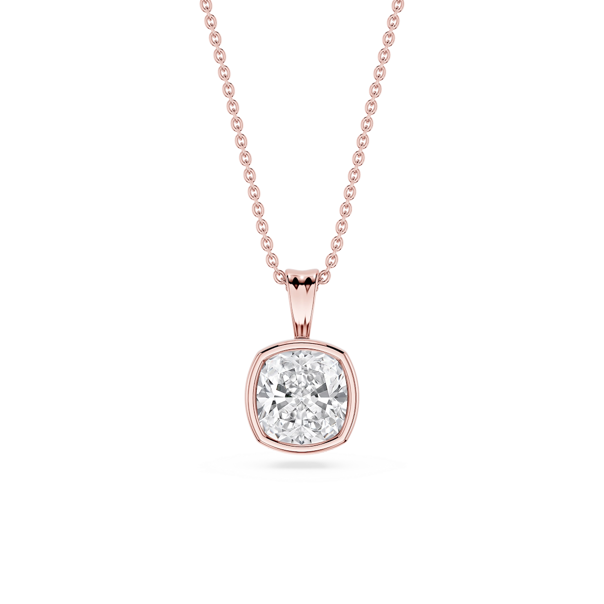 Cushion Lab Grown Diamond Bezel Set Bail Solitaire Pendant - 16 to 18 Inches
